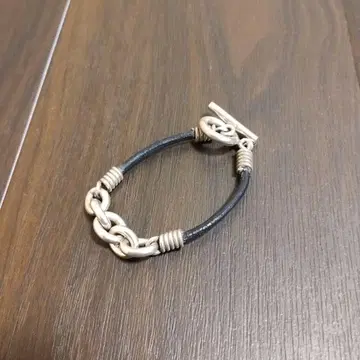 90s 가죽 실버 체인 팔찌