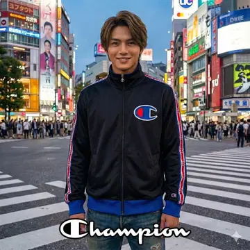 [ 레어 ] Champion 나일론 자켓 블랙/블루