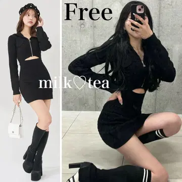 택 포함 새상품 다리치 오픈 케이블 니트 미니 원피스 프리 블랙