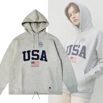 러셀 애슬레틱 USA 성조기 자수 후드티 L