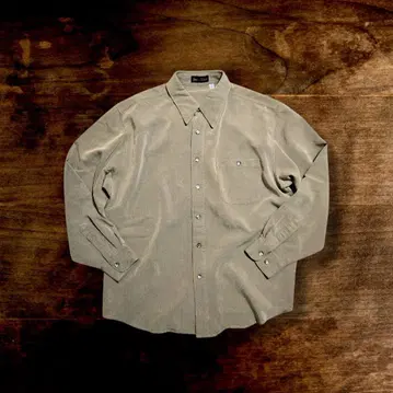 90s Forest & Hue 베이지 레이온 셔츠 레트로 클래식