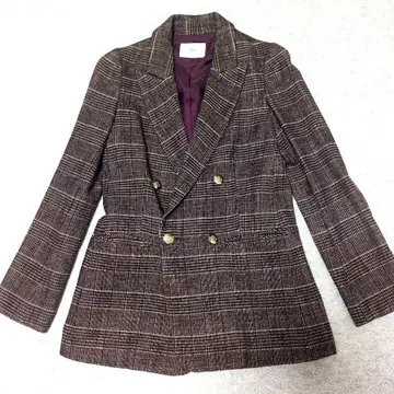 IENA 몰 체크 더블 브레스트 자켓 골드 버튼 브라운 36