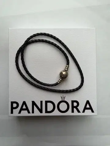 PANDORA 더블 블랙 레더 브레이슬릿 38