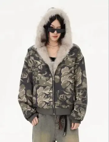 y2k 카모플라쥬 크롭 퍼 자켓