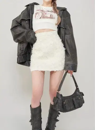 Darich 트위드 프린지 미니 스커트 화이트