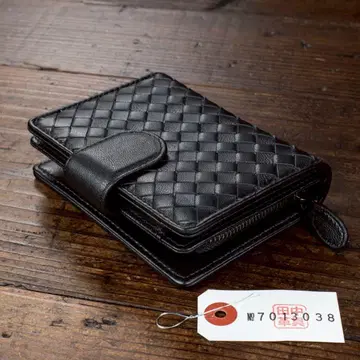 시어링 가죽 양가죽 뜨개질 지갑 인트레차트 남성용 천연 가죽 검정 블랙