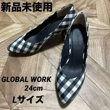 미사용 새상품! GLOBAL WORK 펌프스 깅엄 체크 24cm