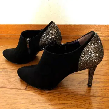 긴자 카네마츠 블랙 스웨이드 라메 부티