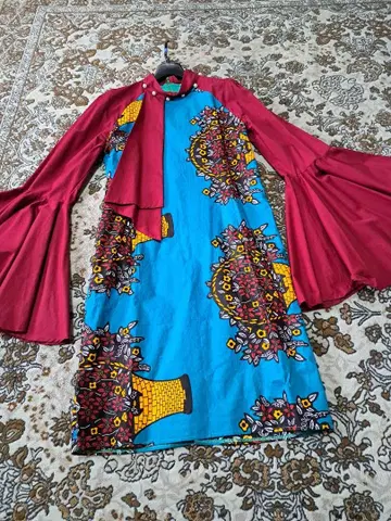 이벤트, 파티용 선명한 플레어 슬리브 꽃무늬 앙카라 드레스