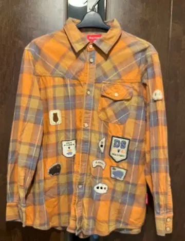 드럭스토어 부타상 4호 긴팔 플란넬 셔츠 오렌지 그레이 체크