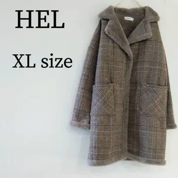 HEC 체스터 코트 보아 안감 퍼 복슬복슬 체크 무늬 빅 루즈 XL