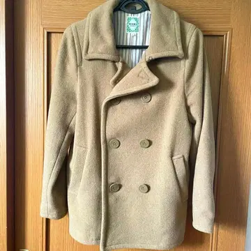 베이지 더블 브레스트 피 코트 S