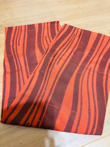 오렌지와 브라운의 나뭇결 무늬 후쿠로 오비