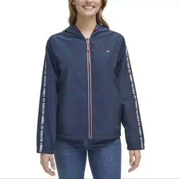타미힐피거 여성용 로고 테이프 윈드브레이커 자켓