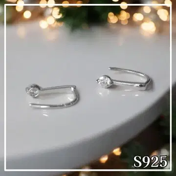 S925 실버 클리어 스톤 후크 귀걸이 심플 선물