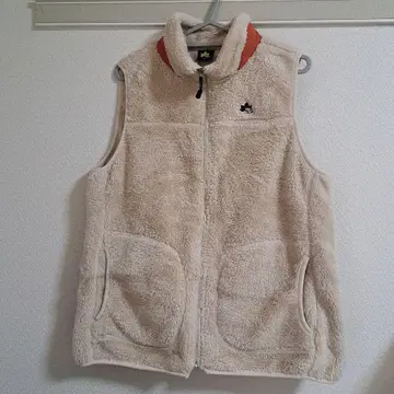 플리스 베스트 크림색 오렌지 옷깃