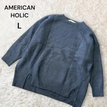 아메리칸 홀릭 부클레 앞트임 니트 튜닉 사이드 슬릿 크루넥