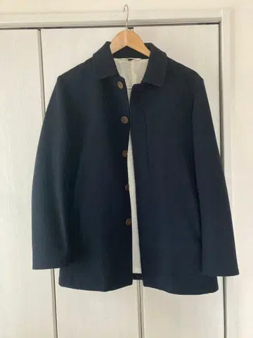무인양품 울 혼방 스탠 칼라 숏코트 네이비 S 사이즈