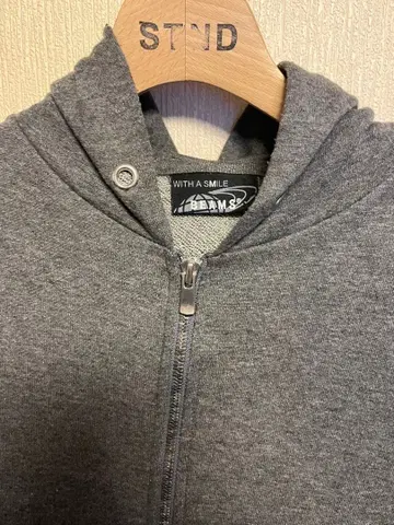 BEAMS 그레이 집업 후드티 M