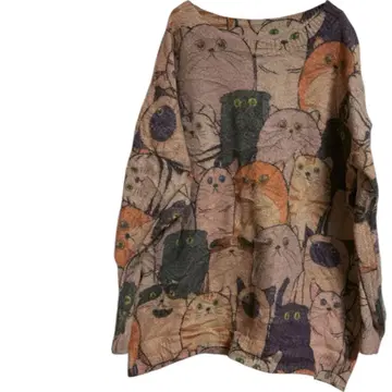 고양이 패턴 긴팔 니트 스웨터 상의 레어 캣