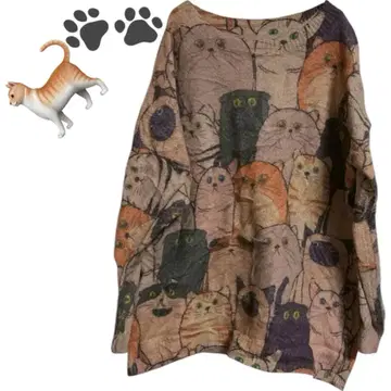 고양이 패턴 긴팔 니트 스웨터 상의 레어 캣