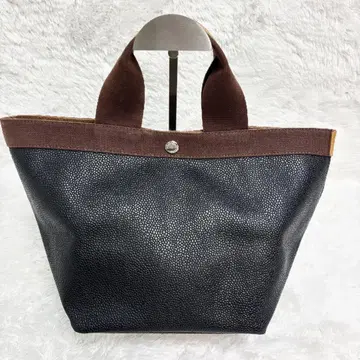 Herve Chapelier 토트백 보트형 캔버스 가죽 블랙