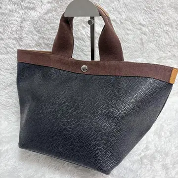 Herve Chapelier 토트백 보트형 캔버스 가죽 블랙