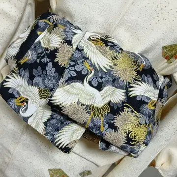 성인용 헤코오비 반폭 오비 핸드메이드 미오 No.2378 백학와 국화꽃