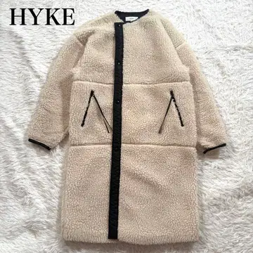 HIKE 하이크 보아 롱 코트 노카라 아이보리 1사이즈