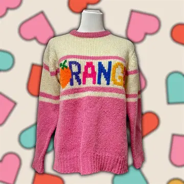 가격 인하 vintage 레트로 헤이세이 컬러풀 POP 핑크 니트 스웨터