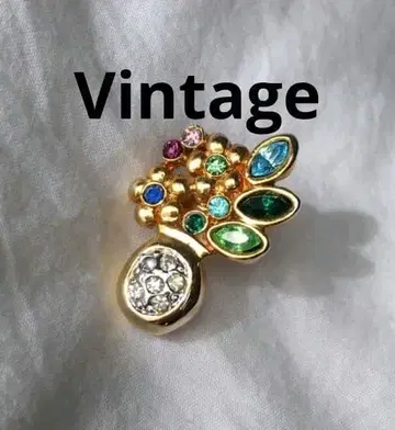 빈티지 플라워 베이스 골드 핀 배지 멀티 컬러 비쥬