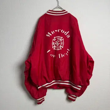653 킹 루이 USA제 빨간색 새틴 바시티 자켓 소방단 빈티지 XL