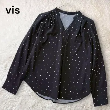 새상품급 VIS 스키퍼 블라우스 도트 무늬 키넥 긴팔 블랙 F