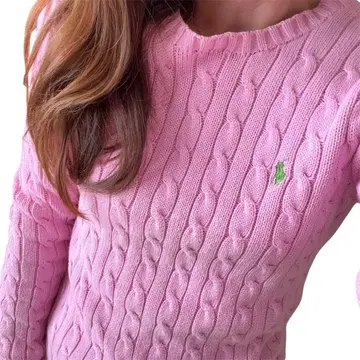 랄프 로렌 케이블 니트 핑크 x 그린 포니 여성용 S 사이즈