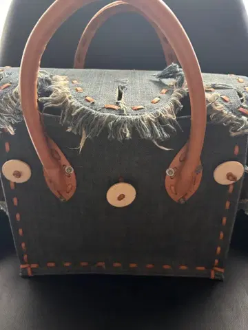 데님 토트백 가죽 손잡이 포함