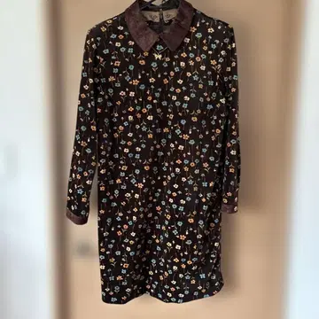 레트로 꽃무늬 긴팔 원피스 브라운