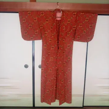 오렌지 컬러 기하학 패턴 기모노