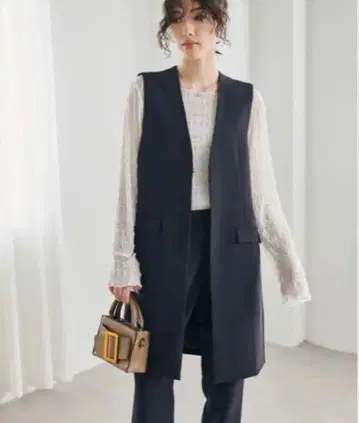 [세탁 가능] 셋업 노카라 롱베스트 테이퍼드 팬츠 베스트 BK