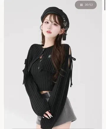 darich 숄더 오픈 앙상블 니트탑 BLK