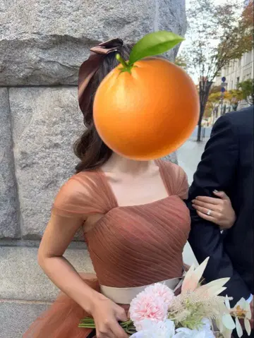 오렌지 튤 드레스 웨딩 드레스