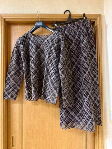 요건 레일 비침 체크 무늬 긴팔 셋업