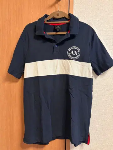 Armani Exchange 네이비 스트라이프 피케 셔츠