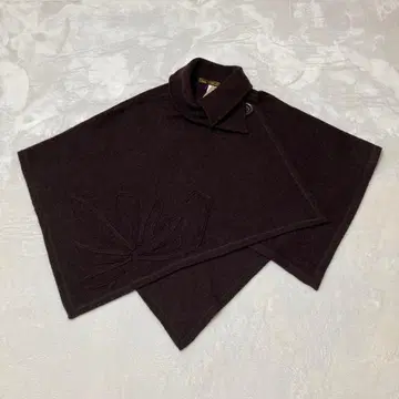 [택 포함 새상품] 압축 울 다크 브라운 판초 꽃 모티브 비대칭