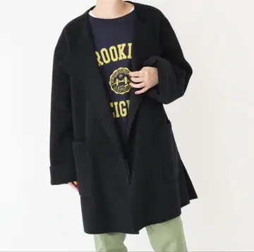 스픽 앤 스팬 울 노카라 미들 기장 코트