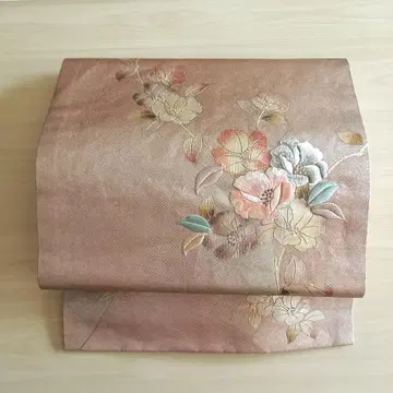 [ 나고야 오비 ] 순수 실크 자수 초화 무늬 인박