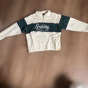 Spalding 긴팔 피케 셔츠 F 아이보리/다크 그린