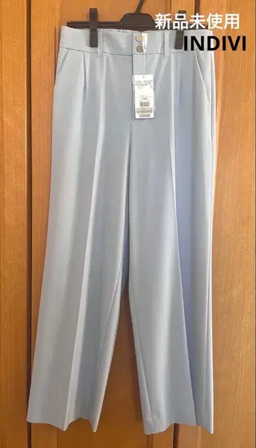 INDIVI 스트레이트 와이드 팬츠 L 라이트 블루