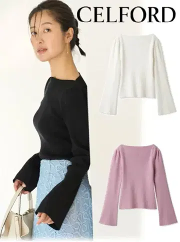 CELFORD 셀포드 플레어 슬리브 리브 풀오버 니트탑