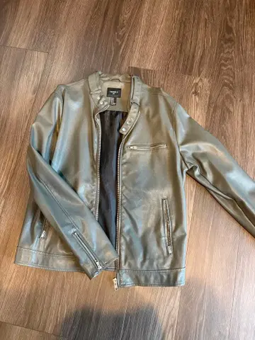 그레이 합성 피혁 라이더 자켓