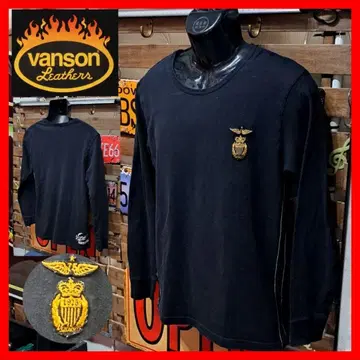 VANSON 엠블럼 자수 패치 사이드 라인 긴팔 T셔츠 블랙 L